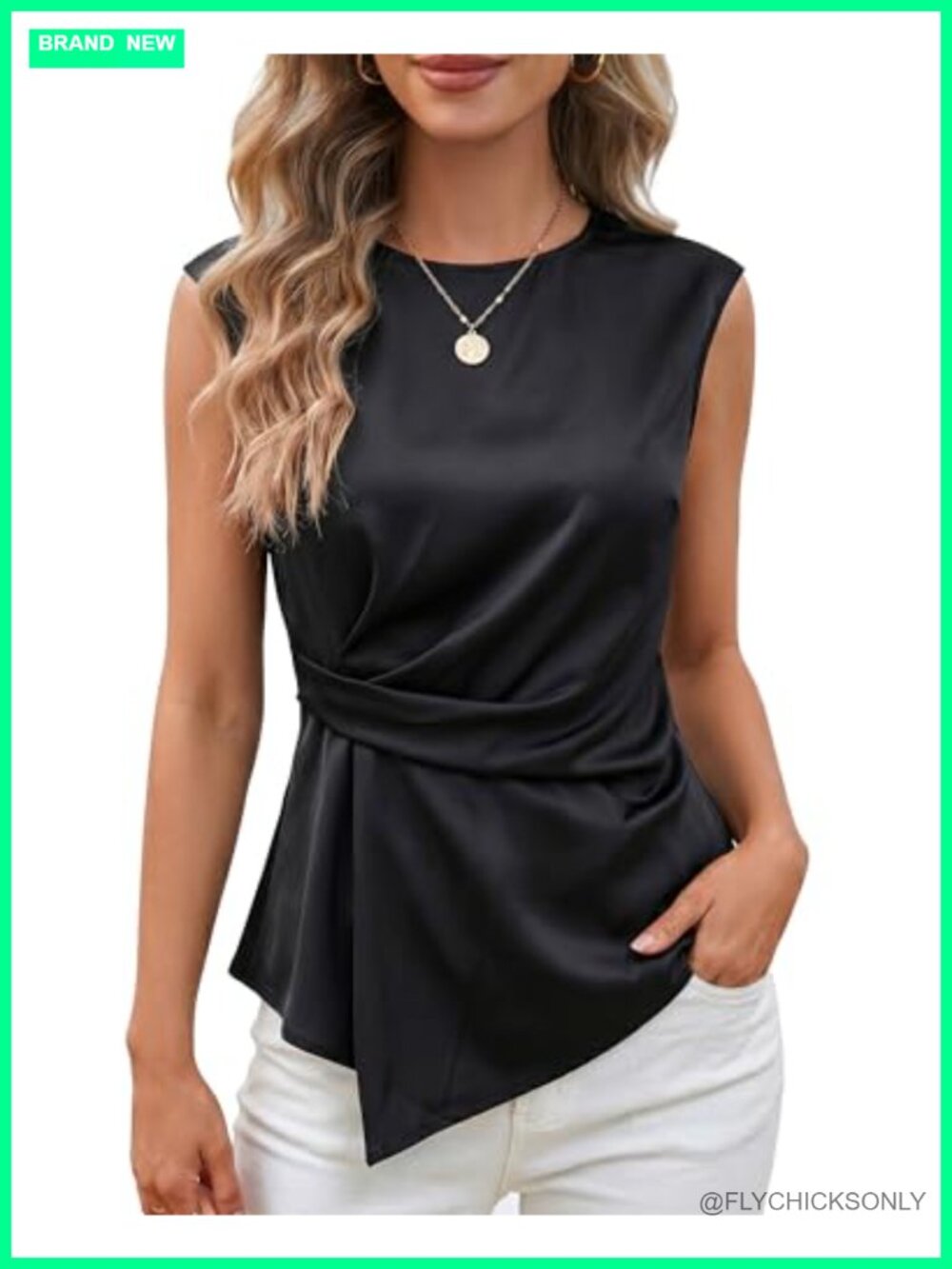 Satin Peplum Top Cap Sleeve Crew Neck Wrap Blouse